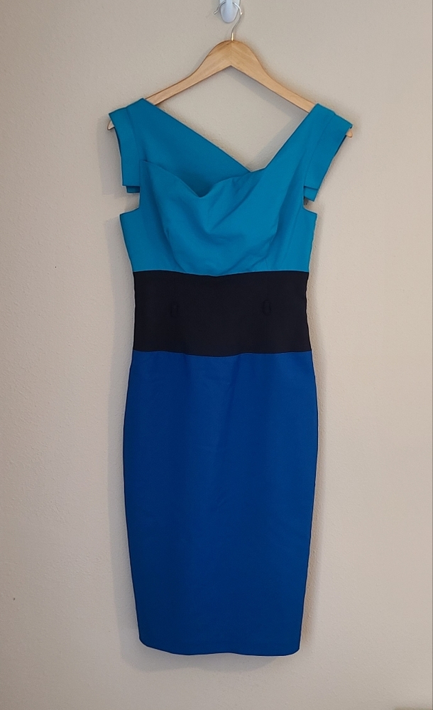 Black Halo Jackie O Blue and Black Tricolor Dress. Size 6